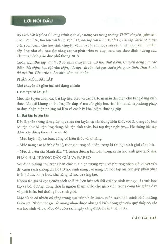 BÀI TẬP VẬT LÍ 10 (Theo chương trình giáo dục nâng cao trong trường THPT chuyên)